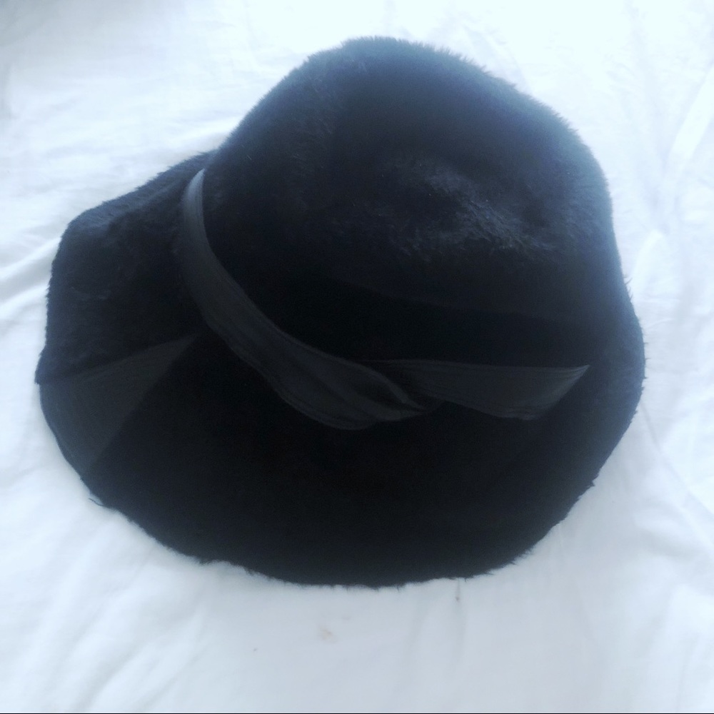 Vintage designer black faux fur bucket hat